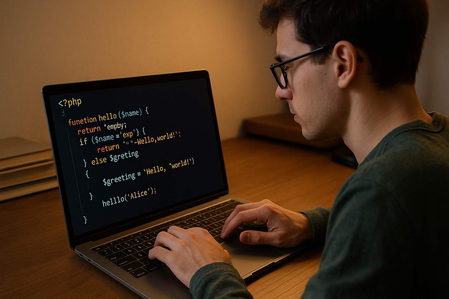 Programmatore che scrive codice PHP - Corso di programmazione