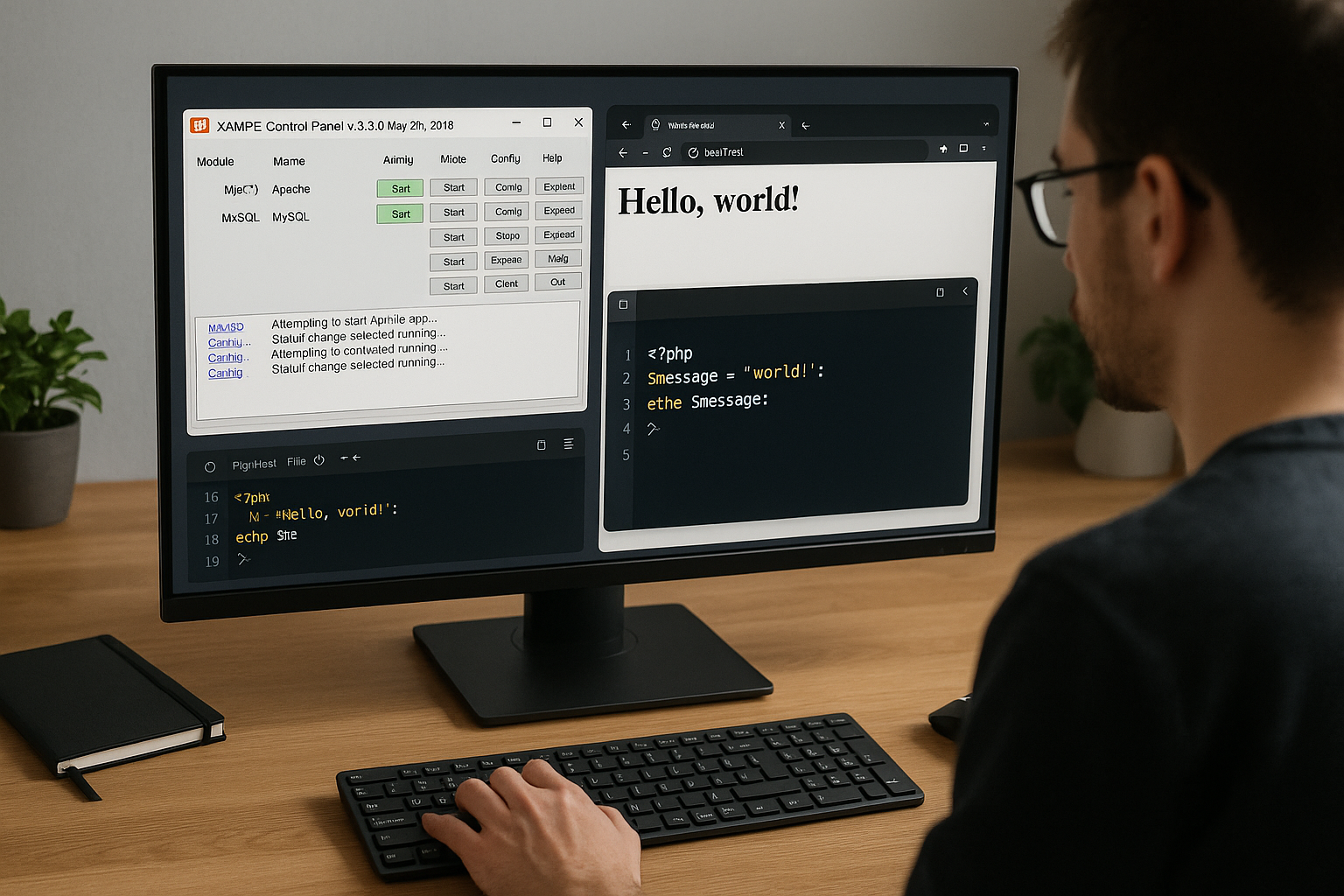 programmatore con la schermata di xampp